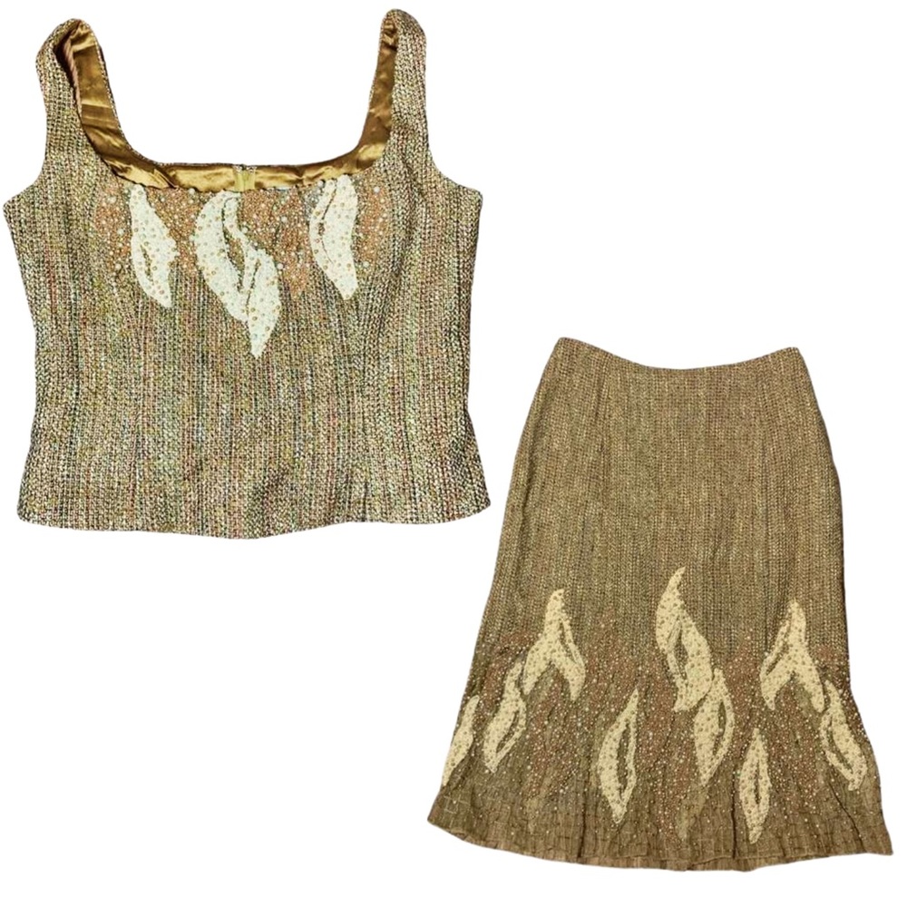 Carmen Marc Valvo Beaded Tweed Skirt Set